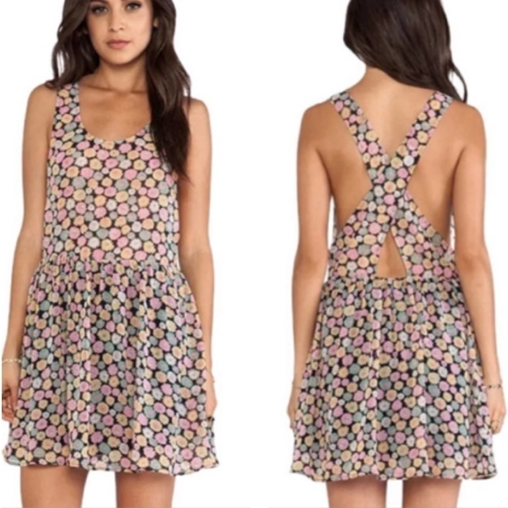 NEW Lucca Couture Navy Daisies Print Revolve Dress Lg Shear Lined Spring Girly
